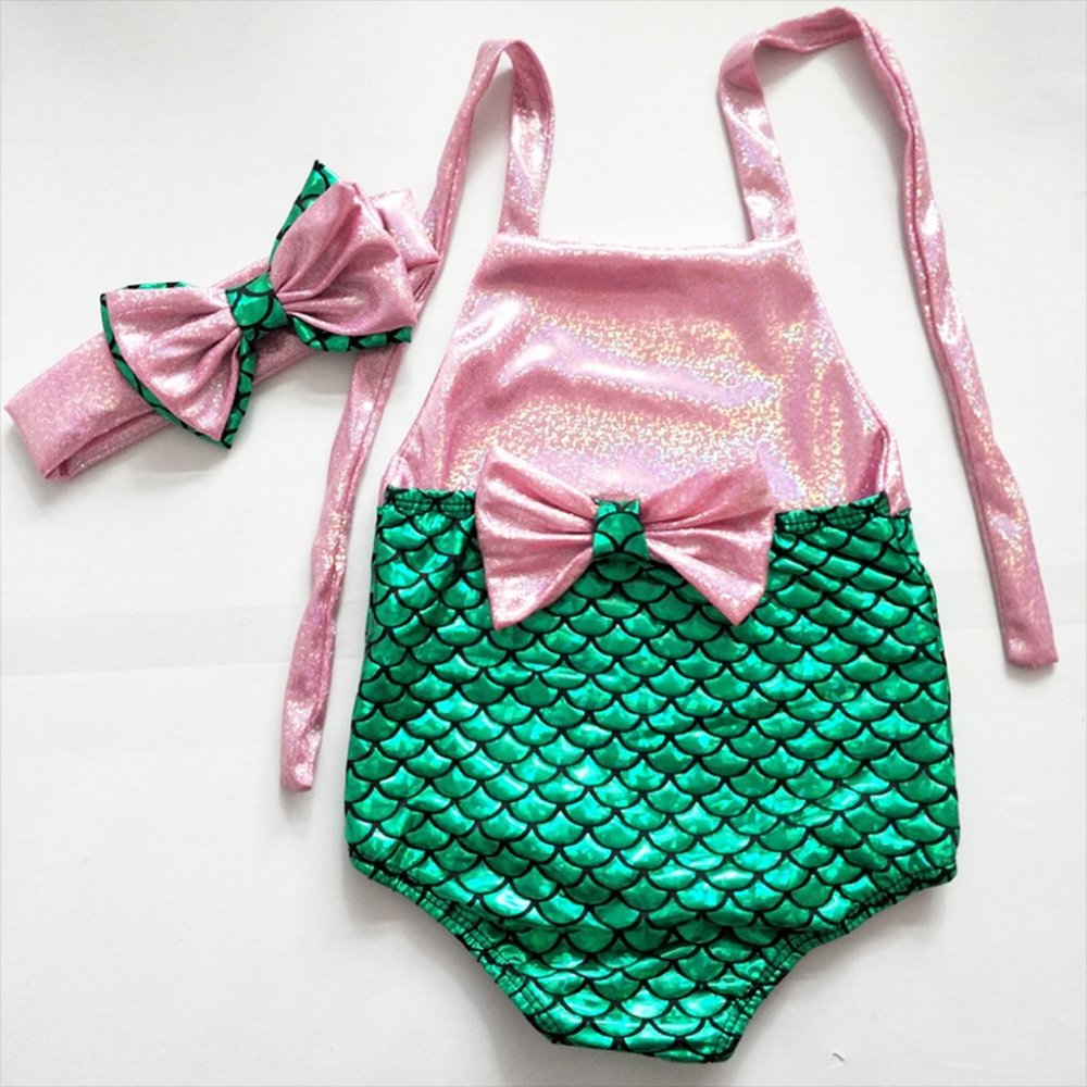 Metallic Mermaid One-Piece Baby Swimsuit & Headband 2pcs